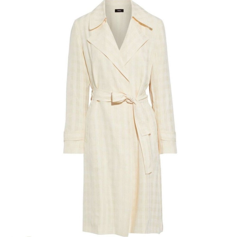NWOT Theory Oaklane Draped Check Lightweight Trench Coat